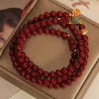 Fortune Jewel Cinnabar Fu Character Flower Gourd Triple Wrap Blessing Bracelet