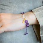 Fortune Jewel Amethyst Butterfly Bamboo Balance Relieves Stress Braided String Bracelet