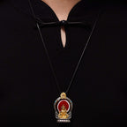 Fortune Jewel Tibetan Avalokitesvara Dzi Bead Pattern Copper Purity Healing Necklace Pendant