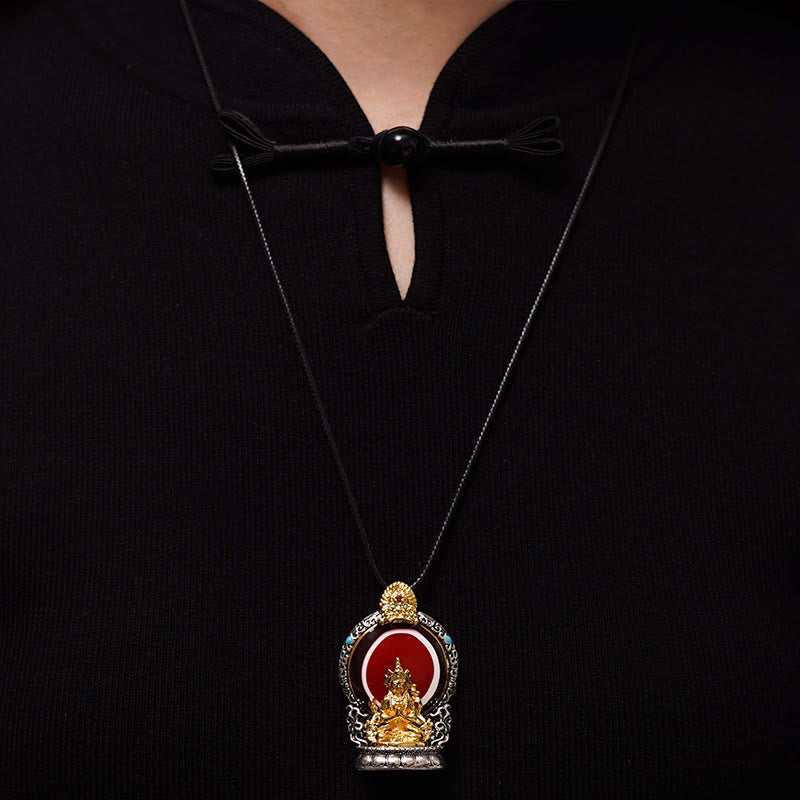 Fortune Jewel Tibetan Avalokitesvara Dzi Bead Pattern Copper Purity Healing Necklace Pendant