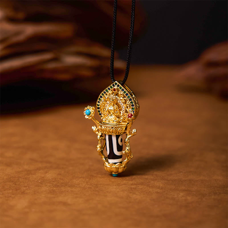 Fortune Jewel Tibetan Dzi Bead Manjusri Bodhisattva Pattern Compassion String Necklace Pendant Fortune Jewel