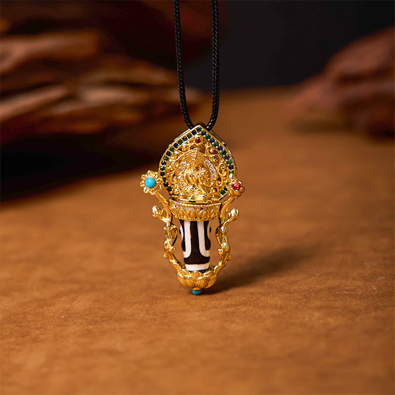 Fortune Jewel Tibetan Dzi Bead Manjusri Bodhisattva Pattern Compassion String Necklace Pendant Fortune Jewel