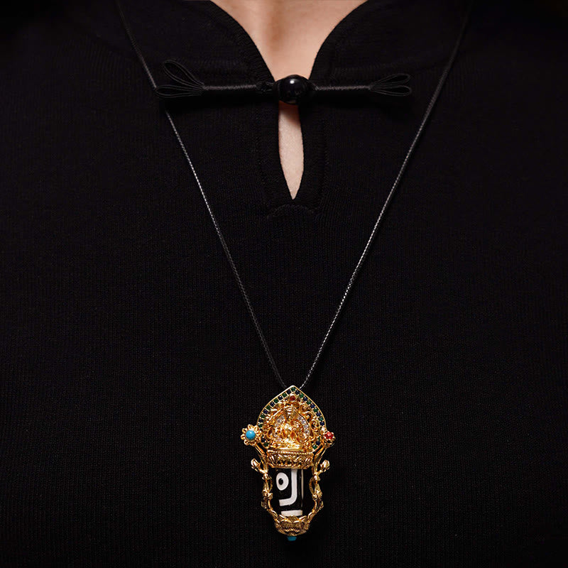 Fortune Jewel Tibetan Dzi Bead Manjusri Bodhisattva Pattern Compassion String Necklace Pendant Fortune Jewel
