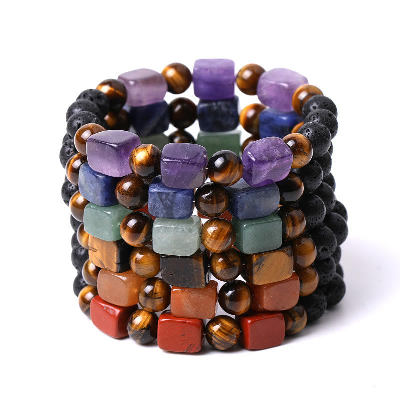 Fortune Jewel Various Crystals Cube Amethyst Lava Rock Support Bracelet