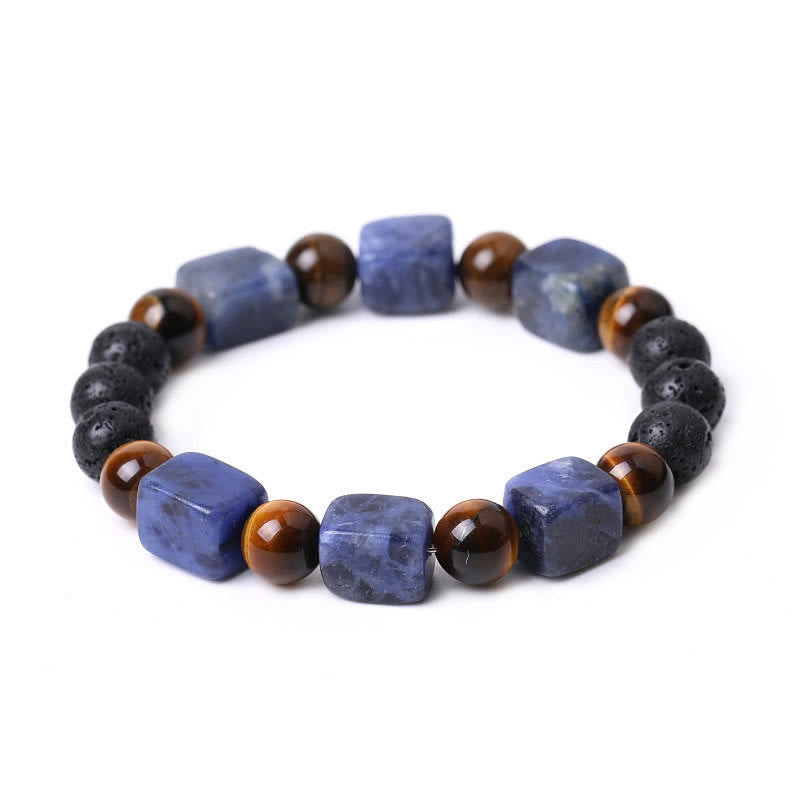 Fortune Jewel Various Crystals Cube Amethyst Lava Rock Support Bracelet