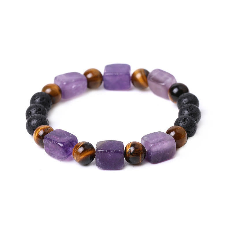Fortune Jewel Various Crystals Cube Amethyst Lava Rock Support Bracelet