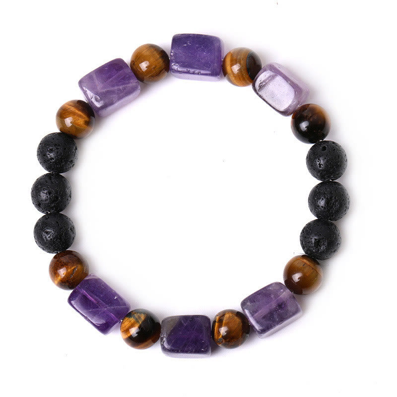 Fortune Jewel Various Crystals Cube Amethyst Lava Rock Support Bracelet