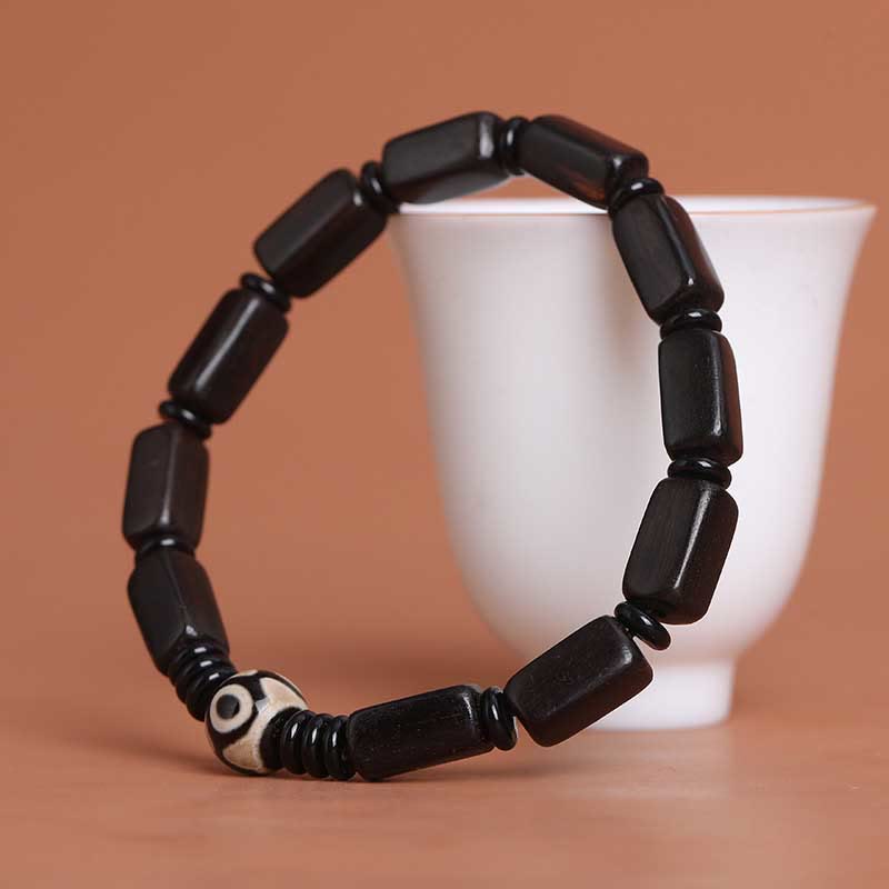 Fortune Jewel Ebony Wood Rectangular Beads Dzi Bead Balance Bracelet