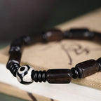 Fortune Jewel Ebony Wood Rectangular Beads Dzi Bead Balance Bracelet