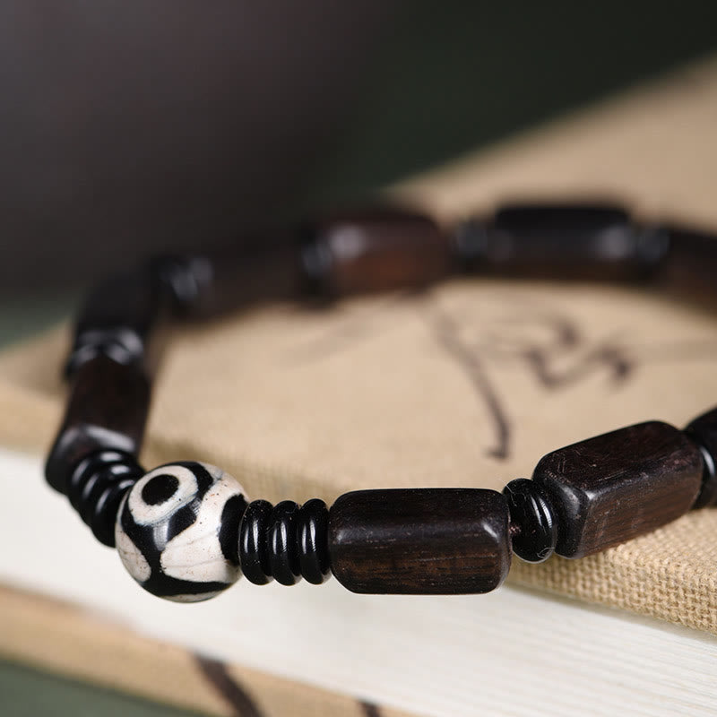 Fortune Jewel Ebony Wood Rectangular Beads Dzi Bead Balance Bracelet