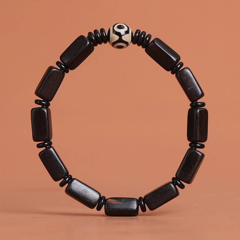 Fortune Jewel Ebony Wood Rectangular Beads Dzi Bead Balance Bracelet
