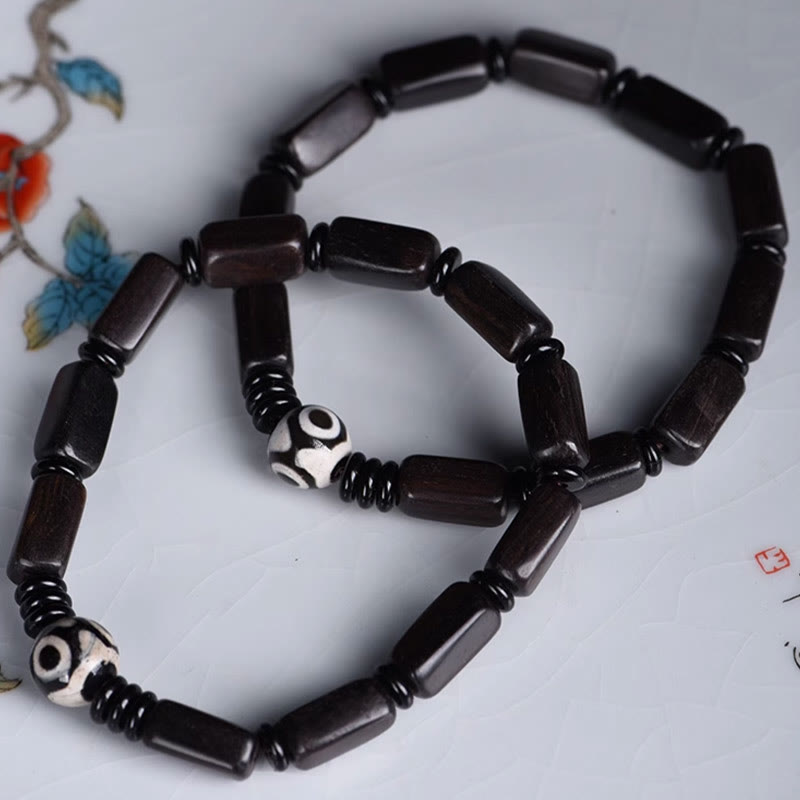 Fortune Jewel Ebony Wood Rectangular Beads Dzi Bead Balance Bracelet
