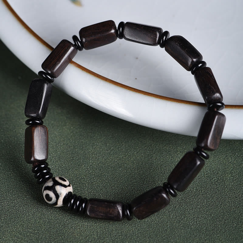 Fortune Jewel Ebony Wood Rectangular Beads Dzi Bead Balance Bracelet