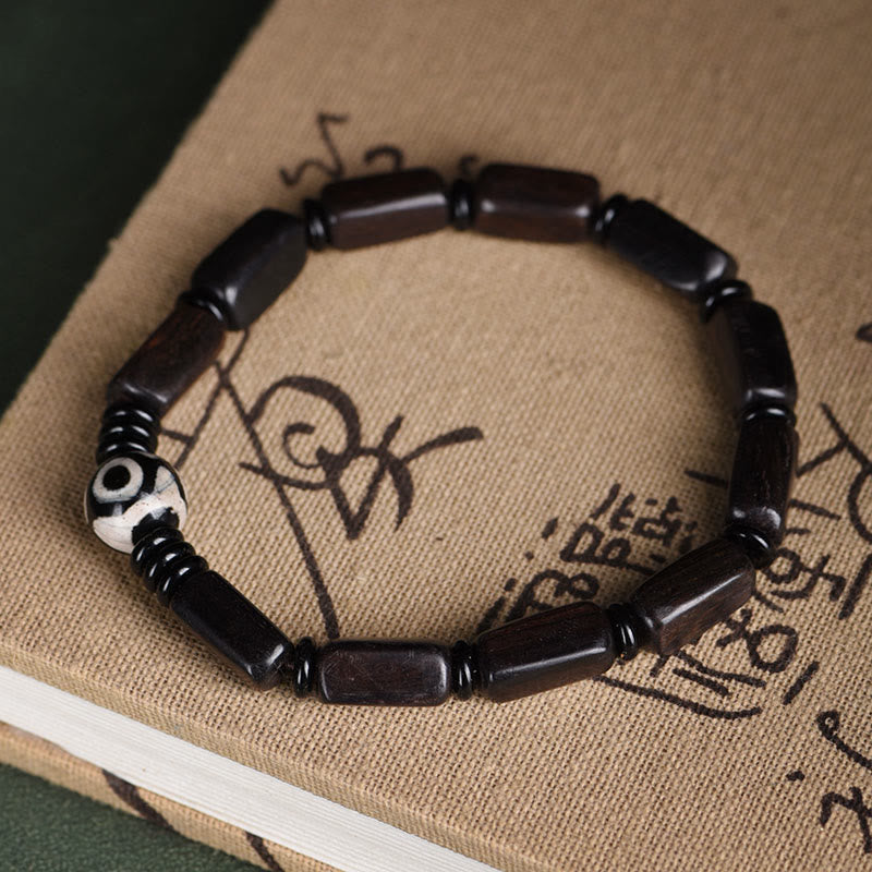 Fortune Jewel Ebony Wood Rectangular Beads Dzi Bead Balance Bracelet