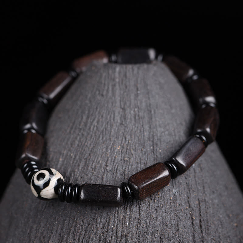 Fortune Jewel Ebony Wood Rectangular Beads Dzi Bead Balance Bracelet