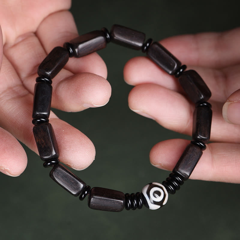 Fortune Jewel Ebony Wood Rectangular Beads Dzi Bead Balance Bracelet