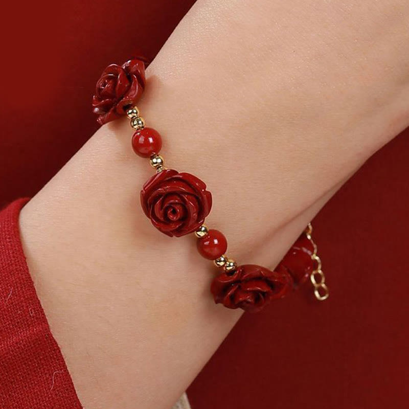 Fortune Jewel Cinnabar Rose Blessing Bracelet