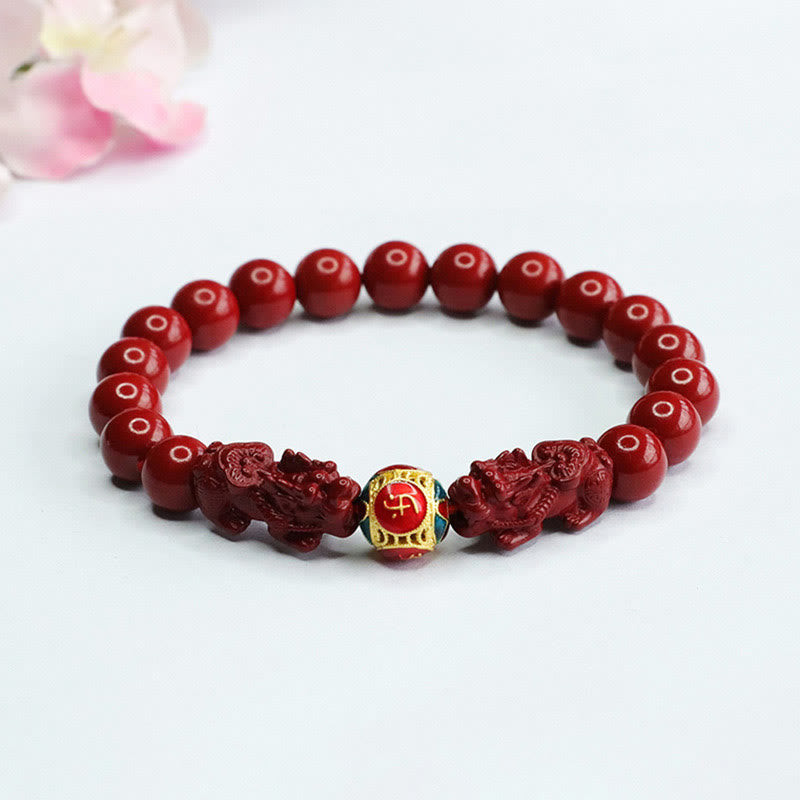 Fortune Jewel Cinnabar Double PIXIU Keep Away Evil Spirits Bracelet