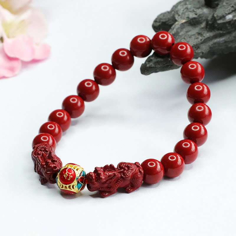 Fortune Jewel Cinnabar Double PIXIU Keep Away Evil Spirits Bracelet