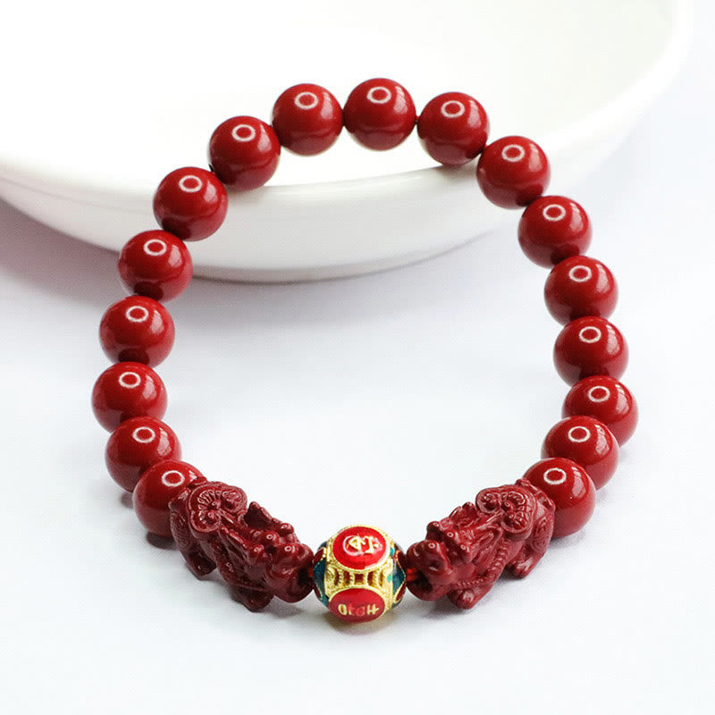 Fortune Jewel Cinnabar Double PIXIU Keep Away Evil Spirits Bracelet