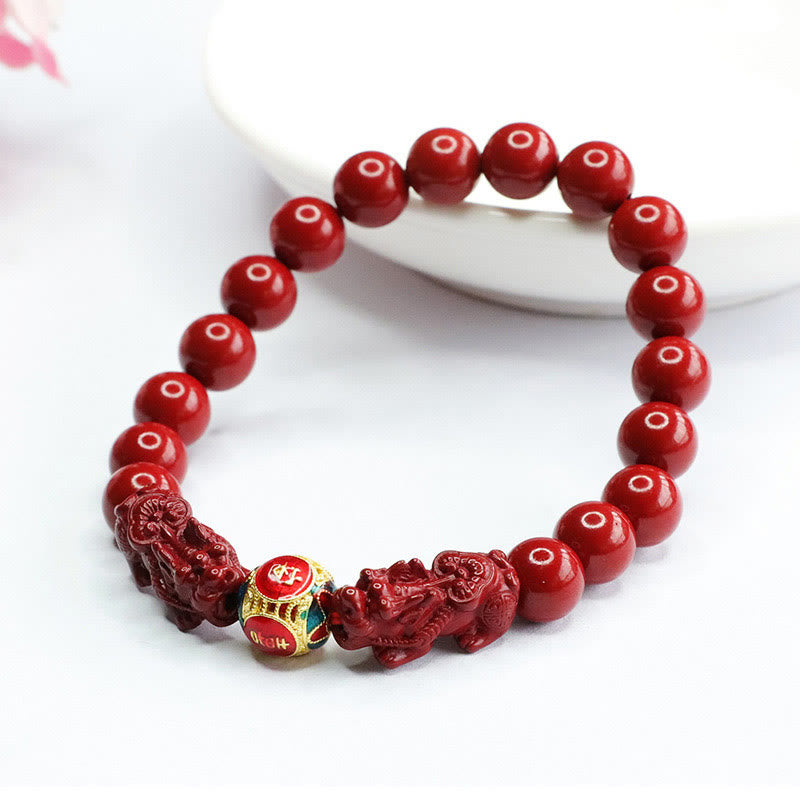 Fortune Jewel Cinnabar Double PIXIU Keep Away Evil Spirits Bracelet