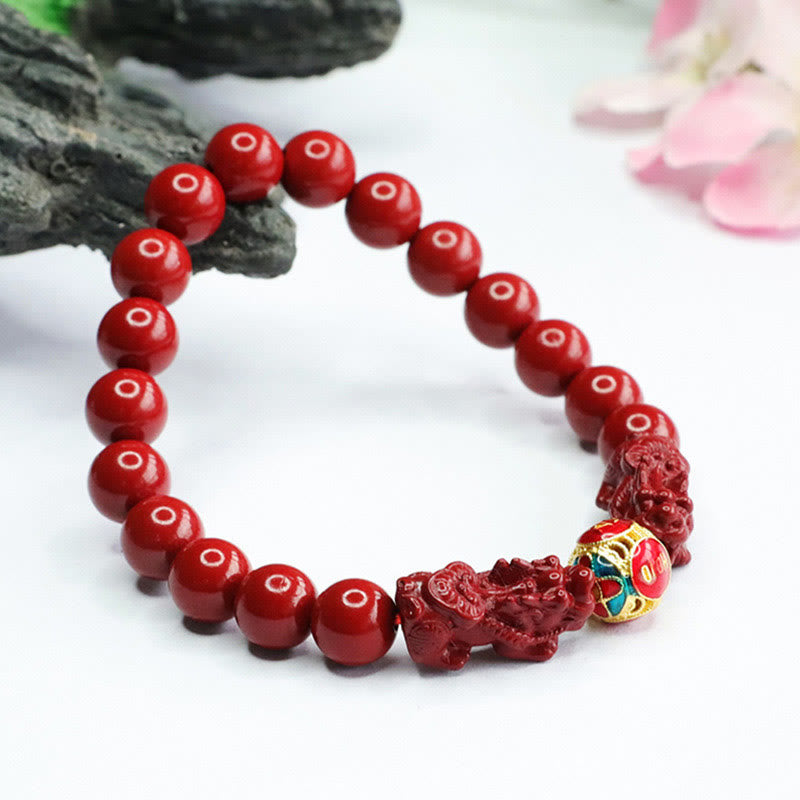 Fortune Jewel Cinnabar Double PIXIU Keep Away Evil Spirits Bracelet