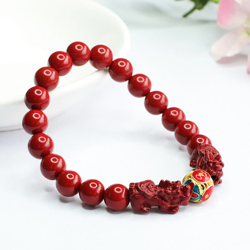 Fortune Jewel Cinnabar Double PIXIU Keep Away Evil Spirits Bracelet