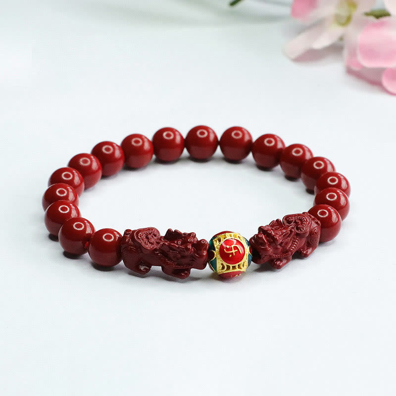 Fortune Jewel Cinnabar Double PIXIU Keep Away Evil Spirits Bracelet