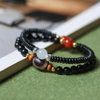 Fortune Jewel Ebony Sandalwood Green Sandalwood Dzi Bead Balance Calm Double Wrap Bracelet