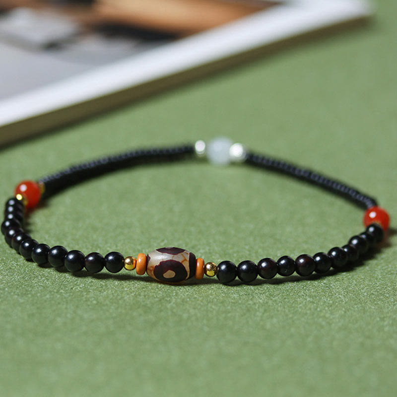 Fortune Jewel Ebony Sandalwood Green Sandalwood Dzi Bead Balance Calm Double Wrap Bracelet