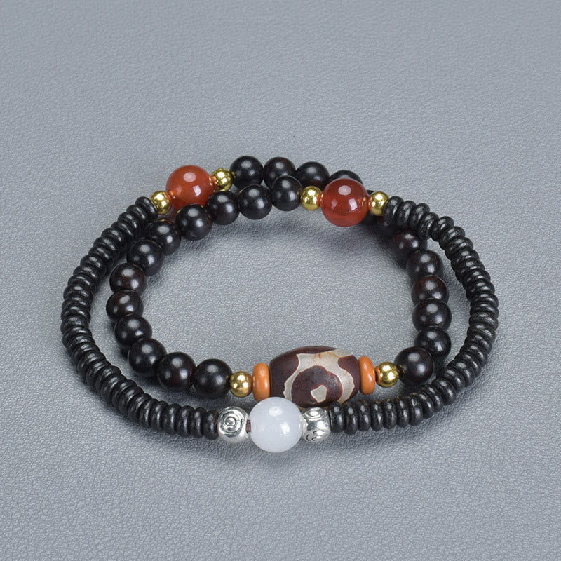 Fortune Jewel Ebony Sandalwood Green Sandalwood Dzi Bead Balance Calm Double Wrap Bracelet