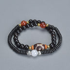 Fortune Jewel Ebony Sandalwood Green Sandalwood Dzi Bead Balance Calm Double Wrap Bracelet