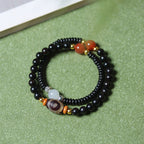 Fortune Jewel Ebony Sandalwood Green Sandalwood Dzi Bead Balance Calm Double Wrap Bracelet