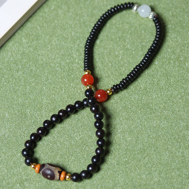 Fortune Jewel Ebony Sandalwood Green Sandalwood Dzi Bead Balance Calm Double Wrap Bracelet