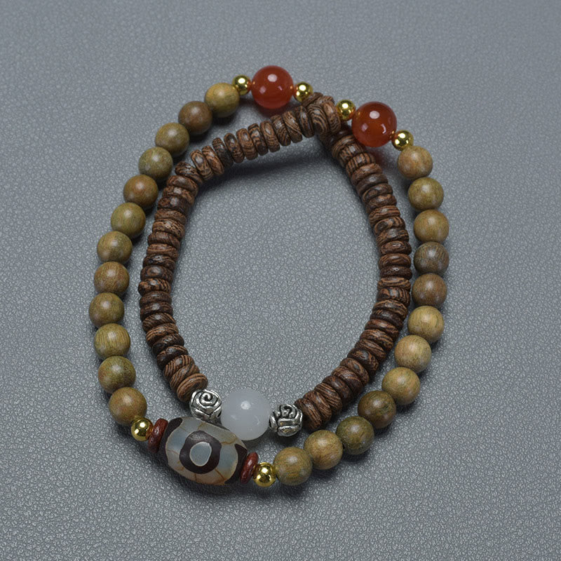 Fortune Jewel Ebony Sandalwood Green Sandalwood Dzi Bead Balance Calm Double Wrap Bracelet