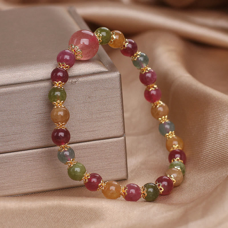 Fortune Jewel Tourmaline Strawberry Quartz Wisdom Bracelet