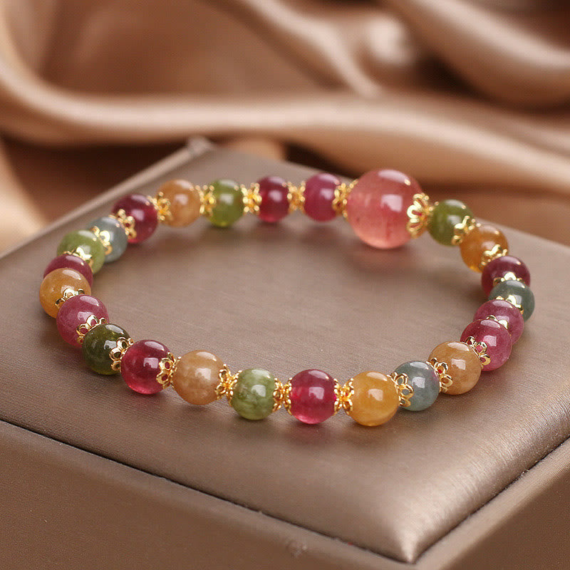 Fortune Jewel Tourmaline Strawberry Quartz Wisdom Bracelet