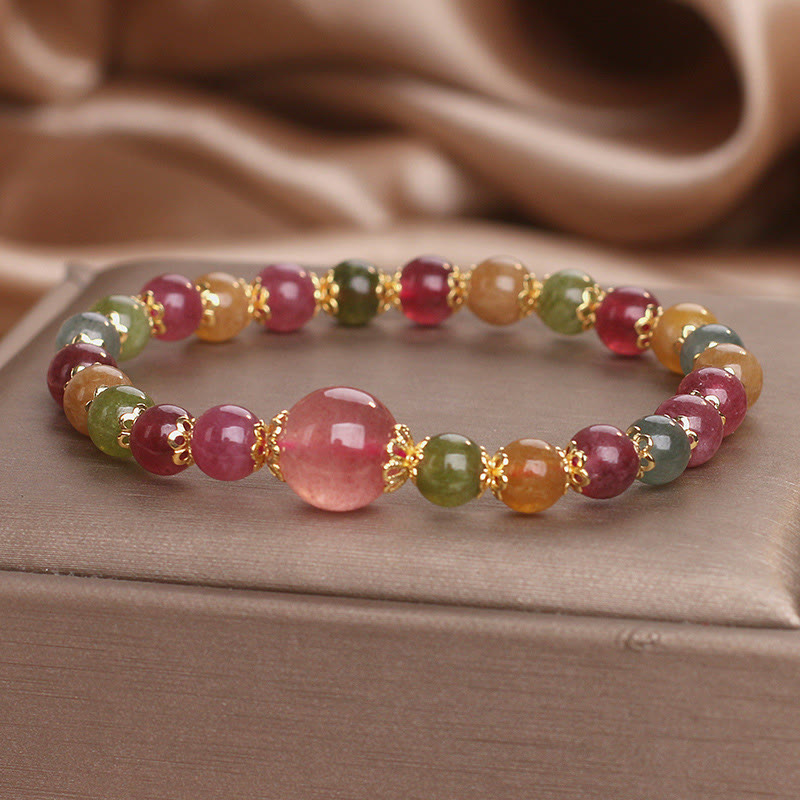 Fortune Jewel Tourmaline Strawberry Quartz Wisdom Bracelet