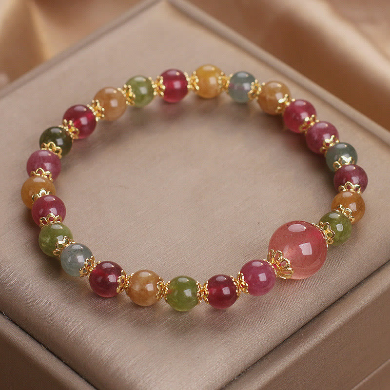 Fortune Jewel Tourmaline Strawberry Quartz Wisdom Bracelet