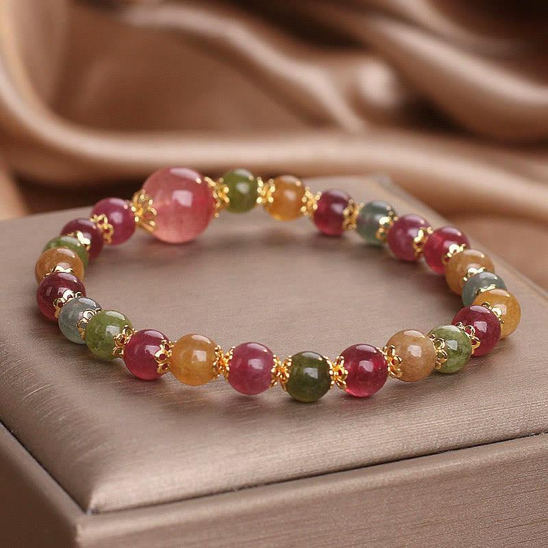 Fortune Jewel Tourmaline Strawberry Quartz Wisdom Bracelet