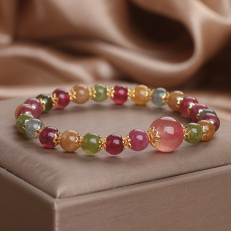 Fortune Jewel Tourmaline Strawberry Quartz Wisdom Bracelet