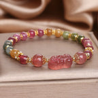 Fortune Jewel Tourmaline Strawberry Quartz Pink Crystal PIXIU Love Bracelet