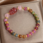Fortune Jewel Tourmaline Strawberry Quartz Pink Crystal PIXIU Love Bracelet