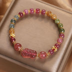 Fortune Jewel Tourmaline Strawberry Quartz Pink Crystal PIXIU Love Bracelet