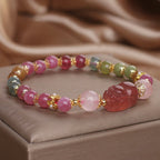 Fortune Jewel Tourmaline Strawberry Quartz Pink Crystal PIXIU Love Bracelet