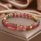 Fortune Jewel Tourmaline Strawberry Quartz Pink Crystal PIXIU Love Bracelet