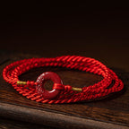 Fortune Jewel Natural Cinnabar Peace Buckle Blessing Red String Belly Chain
