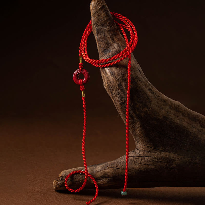 Fortune Jewel Natural Cinnabar Peace Buckle Blessing Red String Belly Chain