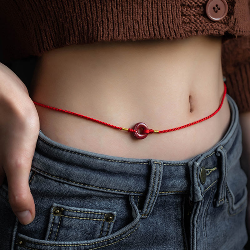 Fortune Jewel Natural Cinnabar Peace Buckle Blessing Red String Belly Chain