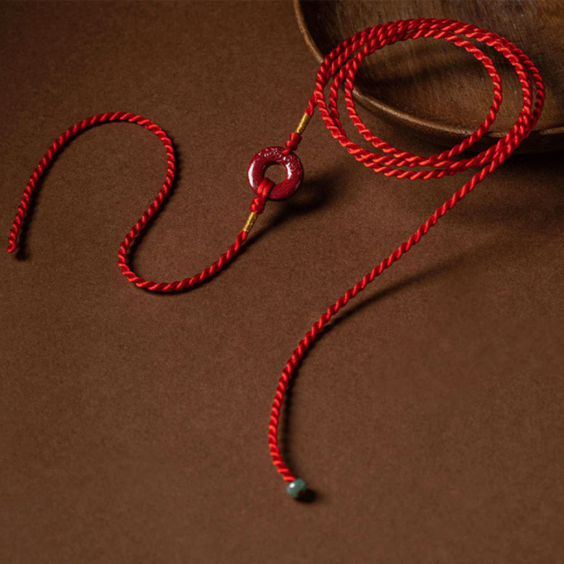 Fortune Jewel Natural Cinnabar Peace Buckle Blessing Red String Belly Chain